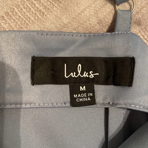 Lulu’s Hollywood Woman Dusty Blue Satin Midi Dress - Picture 6 of 6